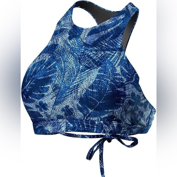 TYR Women’s Maui Kira Top Denim Blue color Floral print swimsuit top size Medium - Picture 1 of 7